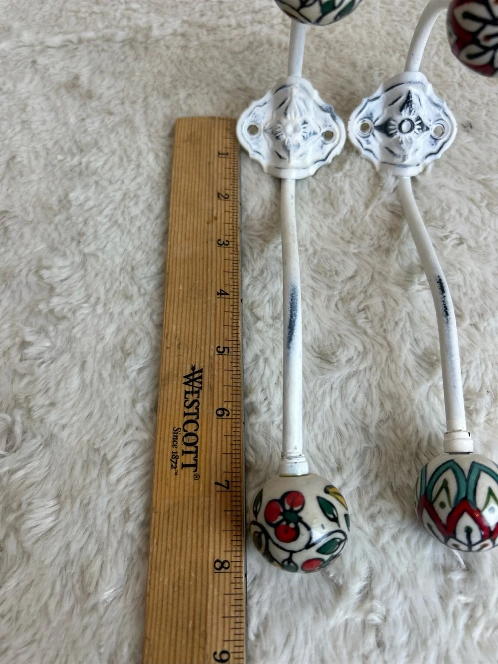 Hand-Painted White Ceramic Floral Wall Hooks - Set of 2